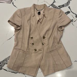 Cute short sleeve part linen khaki  jacket
